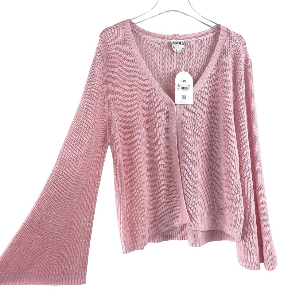 Arula Pink Bell Sleeve Cardigan Sweater 0X Coquette Balletcore Boho Feminine NWT